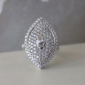 🎁Large Marquis Shiny CZ Royal Court Noble Silver Vintage Ring Women, UNVN12006